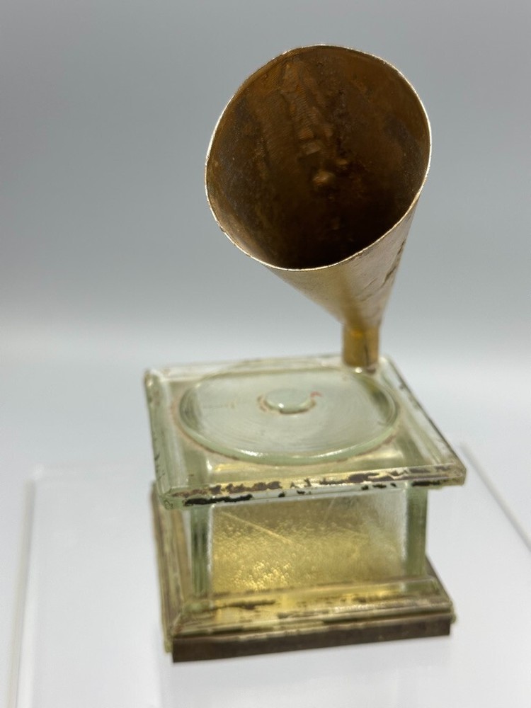 c 1915 Graphophone PHONOGRAPH Glass Record CANDY CONTAINER Antique E&A 576