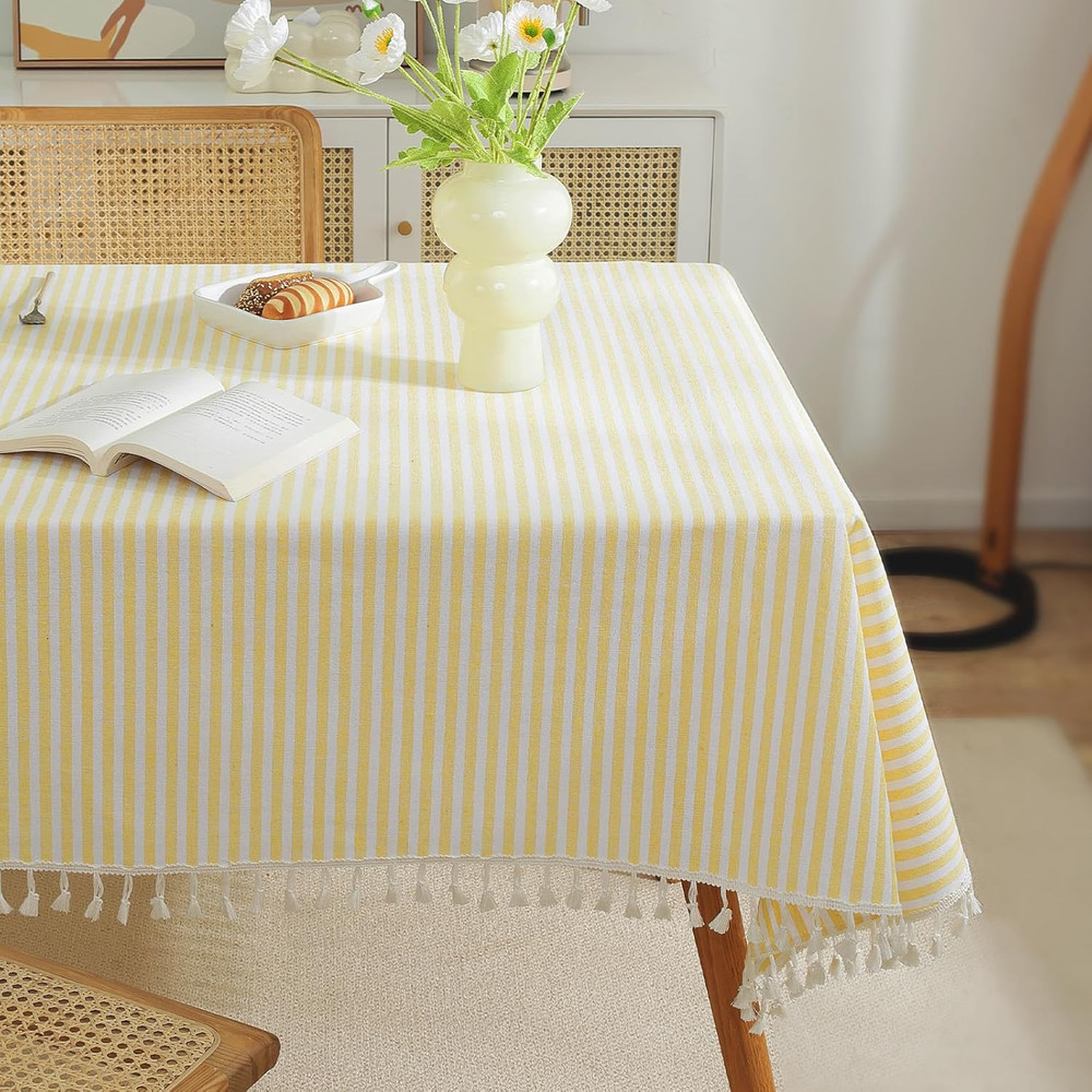Striped Tablecloth Rectangle Tablecloths Cotton Blend Table Cloth Washable Table
