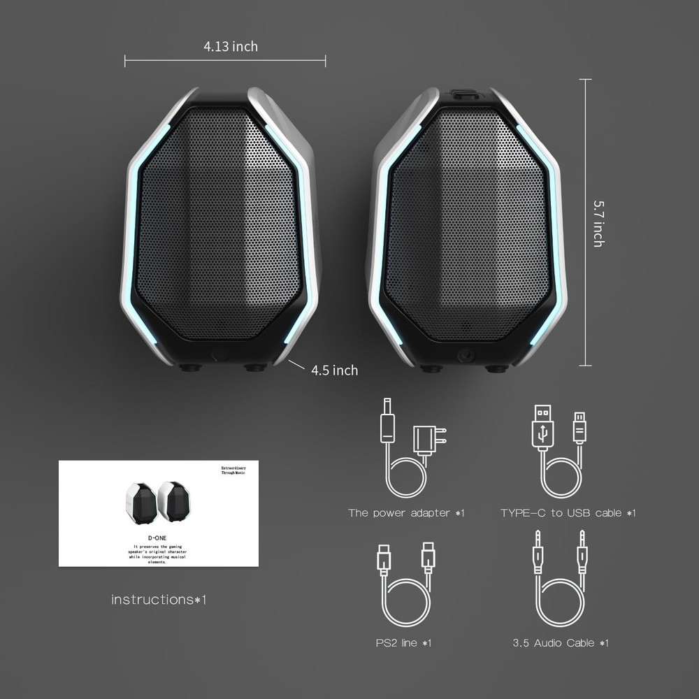 Computer Speakers for Desktop PC, Gaming PC Speakers for Desktop – USB-C, Blu...