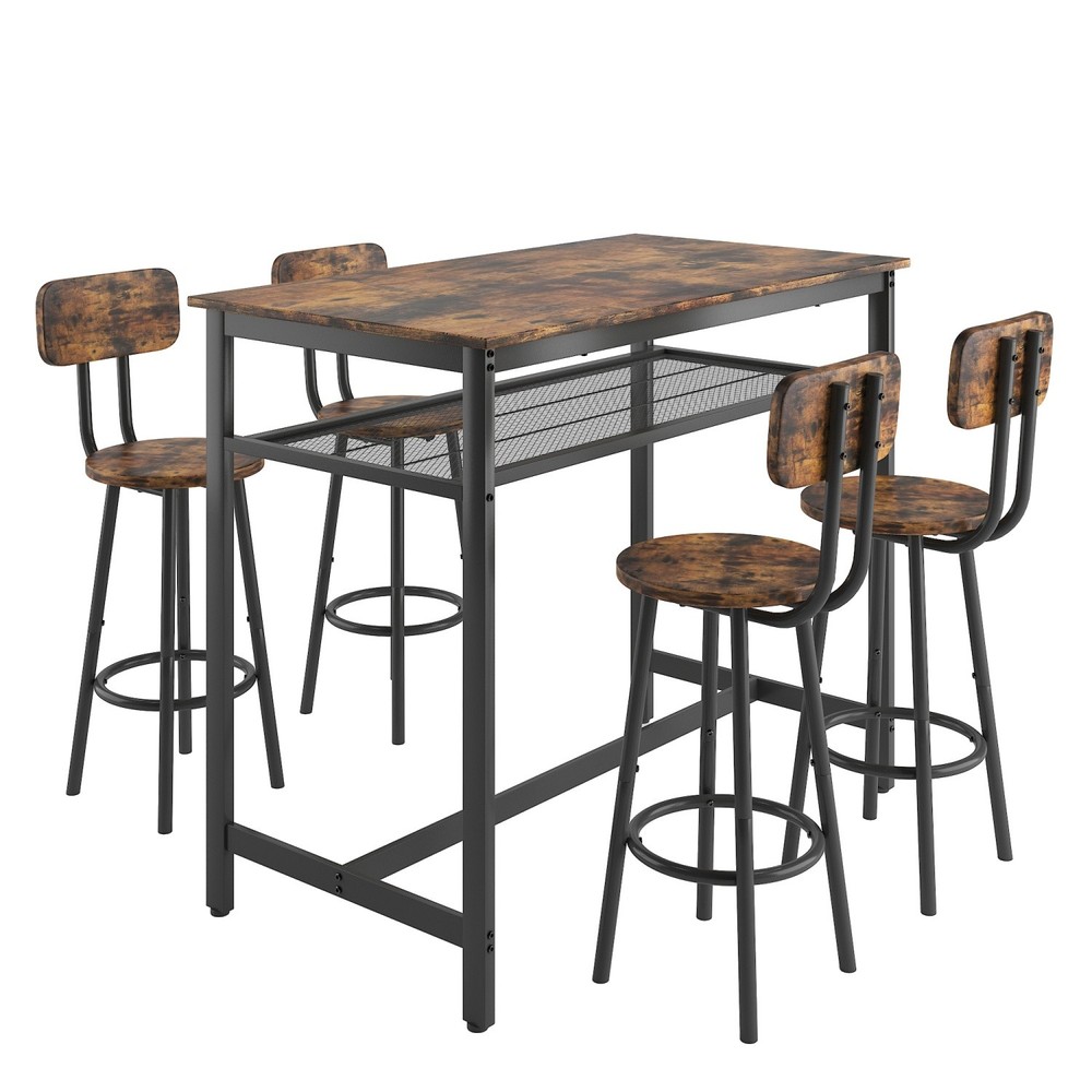 5 Piece Bar Table Set Kitchen Counter Height Table Dining Table w/ 4 Bar Stools