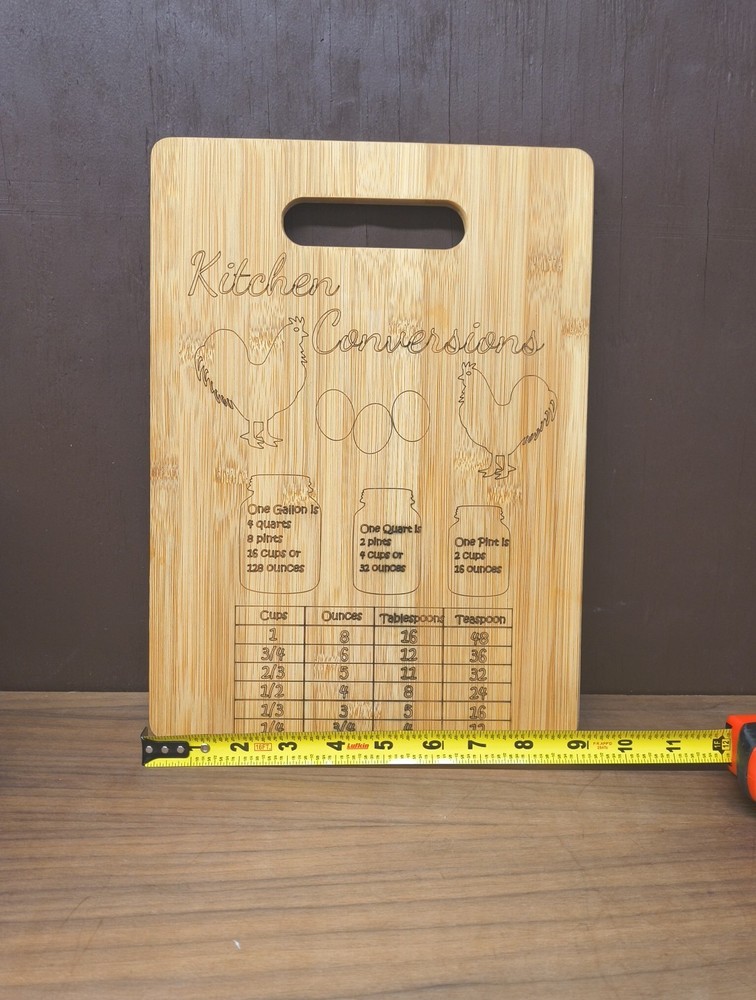 Kitchen Bamboo Cutting Board Conversion Chart 9" X 13" NEW
