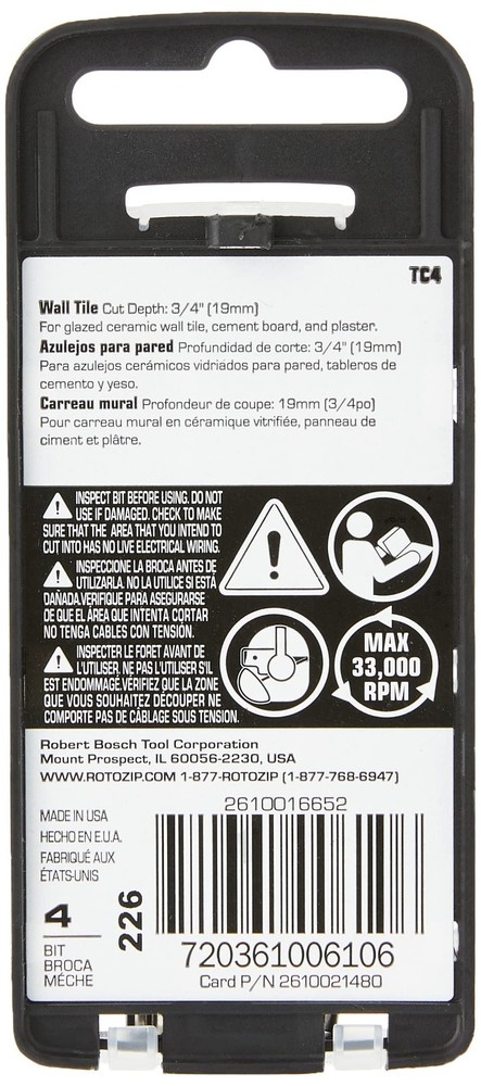 Roto Zip TC4 1/8" Tile-Cutting Carbide Zip Bits, 4-Pack, Silver