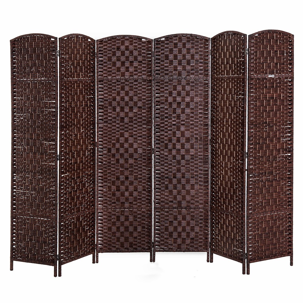 6' Wicker Weave 6 Panel Room Divider Privacy Screen Chestnut Brown