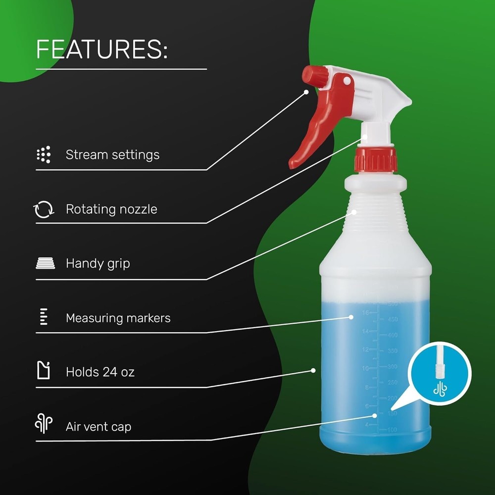 Plastic Spray Bottles 24 OZ Leak Proof Adjustable Nozzle Empty Spray 4 Pack