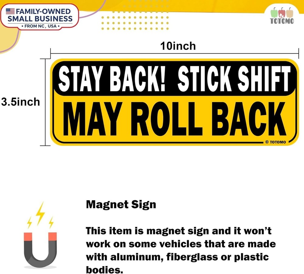 Learning to Drive Stick Shift Stay Back May Roll Back Car Magnet - Reflective...