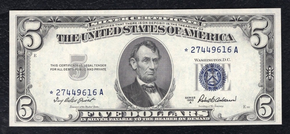 FR. 1656* 1953-A $5 FIVE DOLLARS *STAR* SILVER CERTIFICATE NOTE GEM UNCIRCULATED