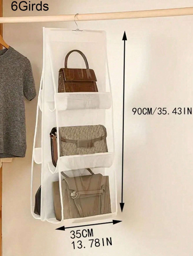 1pc 6/8 Grids Hanging Handbag Organizer - Foldable, Space-Saving, Durable-NEW