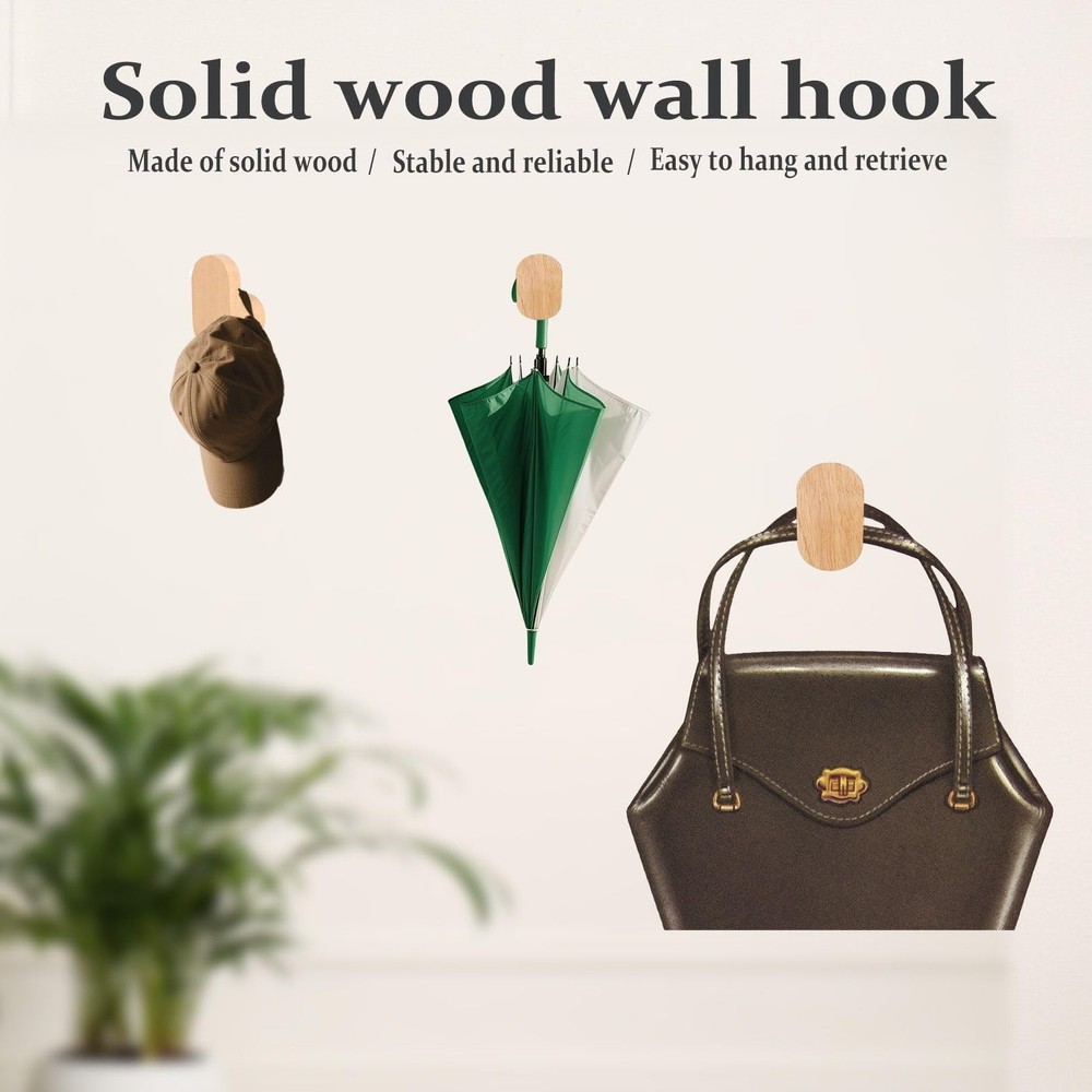 2pcs/Sets Solid Beech Wall Hooks - Rustic Farmhouse Entryway/Bathroom Decor, ...
