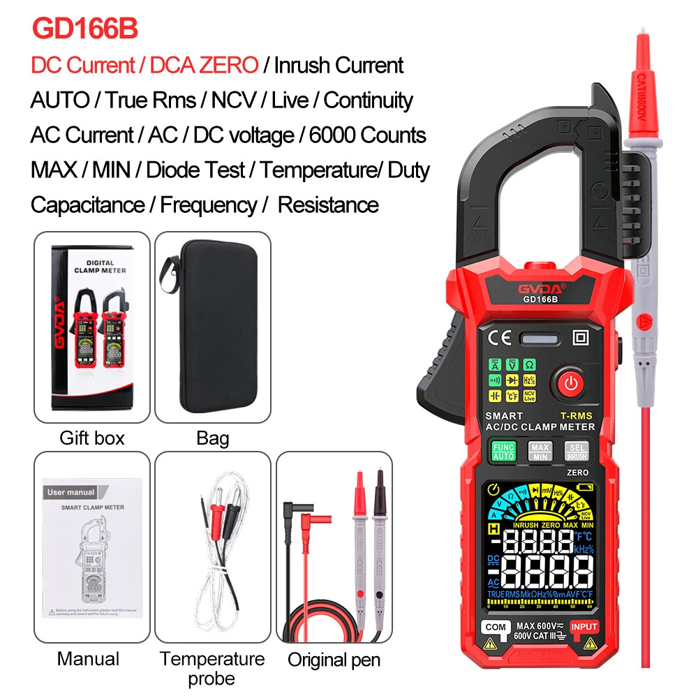 Clamp Meter Temperature Tester Multimeter Auto Range Voltage Inrush Current