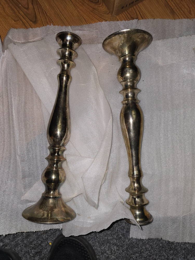 antique silver bombay candlestick holders x2