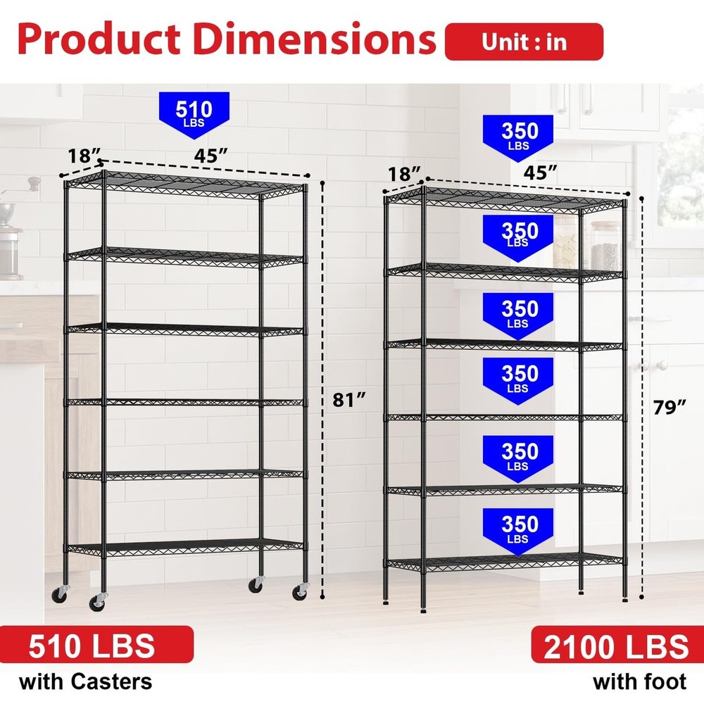Wire Shelving Rack 6 Tier Heavy Duty Storage Unit