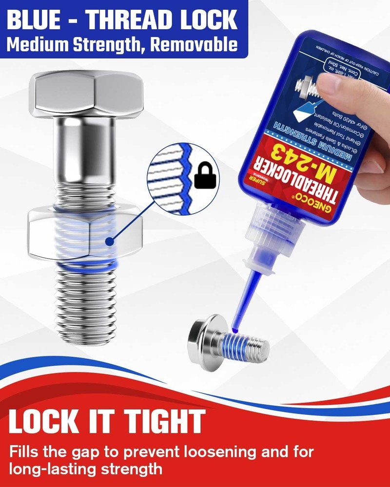 ThreadLocker Blue, Thread Lock Medium Strength Lock Tight for Nuts, Bolts, Faste