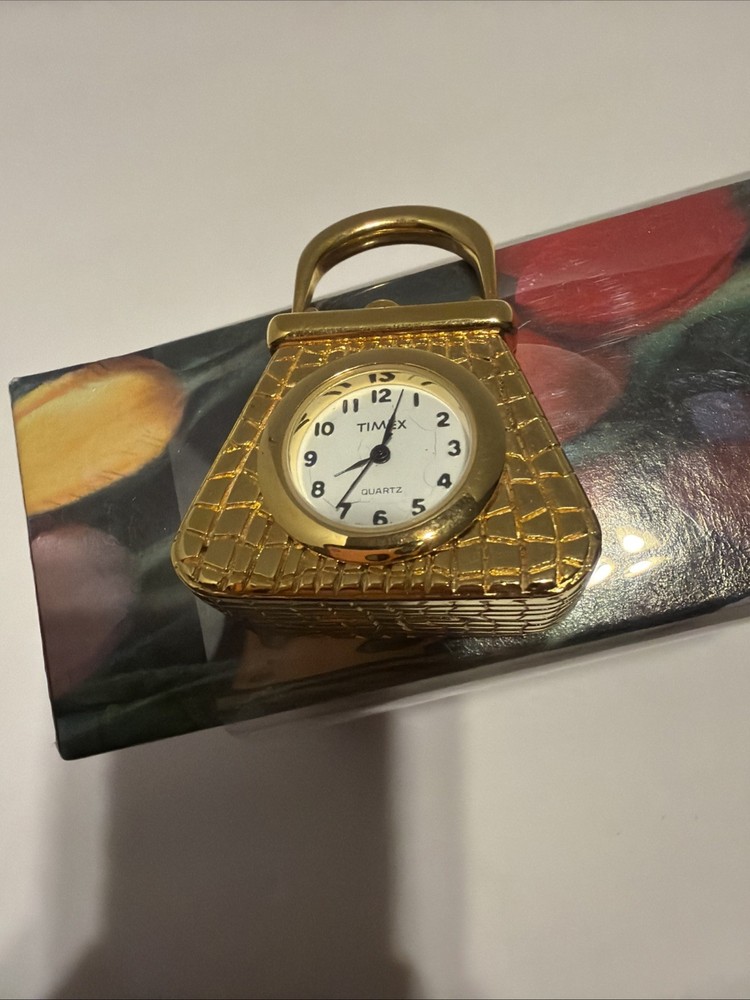 Timex Mini Gold Purse Handbag Accessory Clock Quartz Untested *Nice*