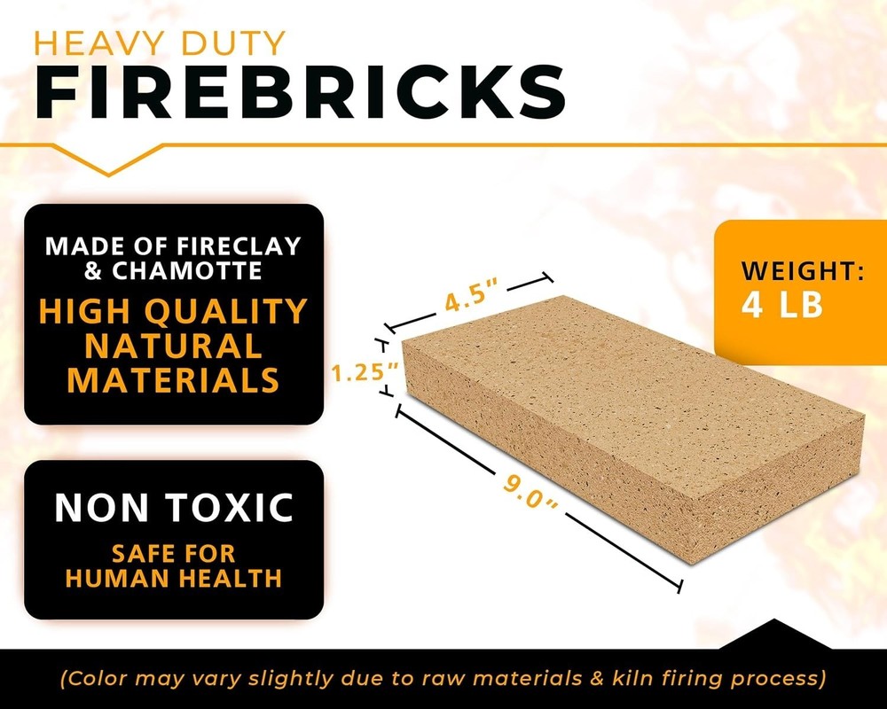 High Performance Fire Bricks - 5-Pack 9"x4.5" for Efficient Heat Distribution