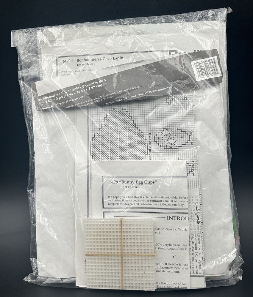 Bucilla Bunny Egg Cups Plastic Canvas Kit 6179 Easter Rabbit Candy Container