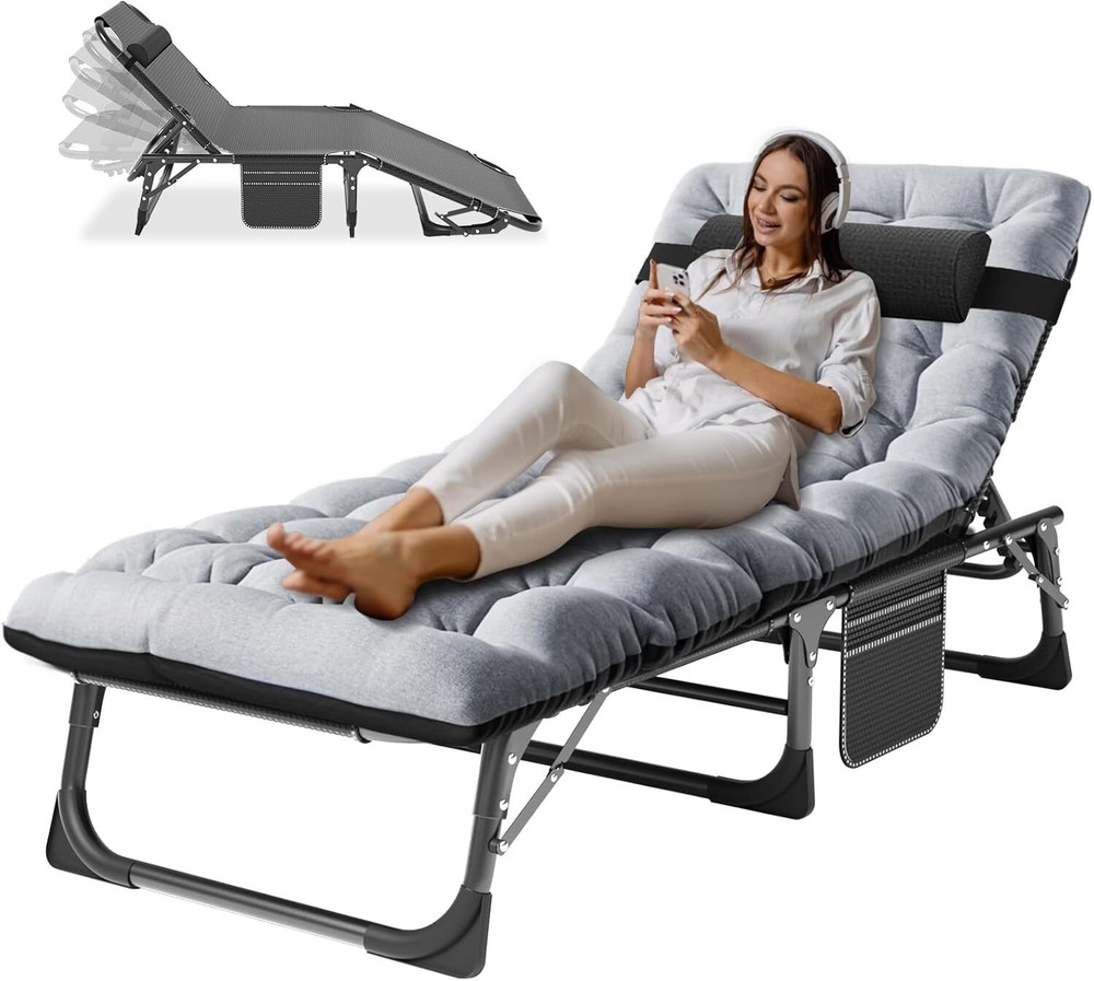 NAIZEA Folding Cot Adjustable 5-Position Folding Lounge Chair Sleeping Cot Bed