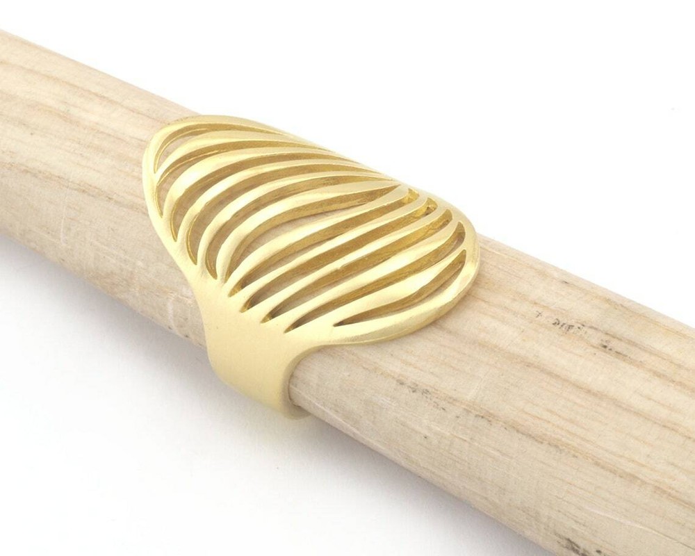 Line Wave Oval Adjustable Ring Raw Brass (7US 9US inner size) 4746