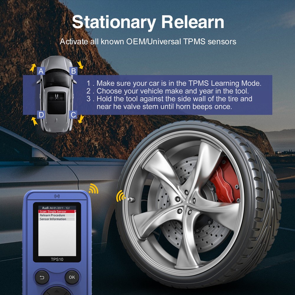 2024 TPS10 TPMS Relearn Tool Auto Tire Pressure Sensor Activate TPMS Reset Tool