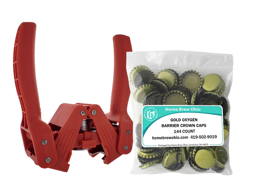 Red Beauty Bottle Capper With Gold Crown Oxygen Caps (144)