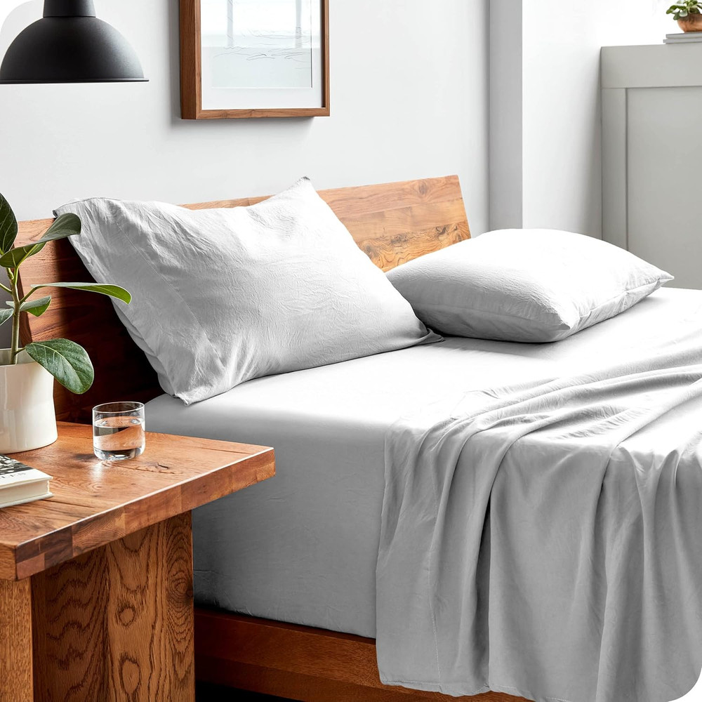 King Sandwashed Sheet Set & Bed Skirt Bundle - White