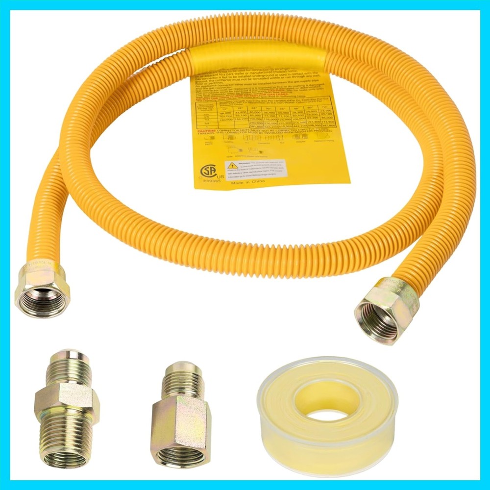 48" Gas Line Hose for Dryer, Gas Stoves, Water Heater, 1/2" OD Stainless Stee...