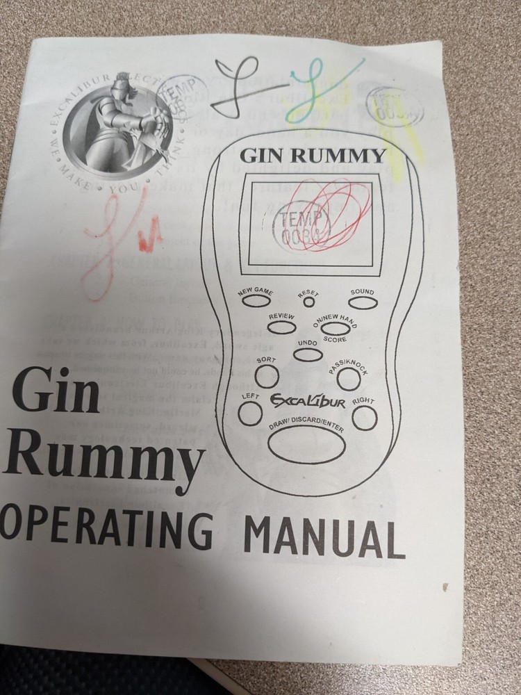 Gin Rummy Excalibur Electronics  Operating Manual 27 Page Hand Held