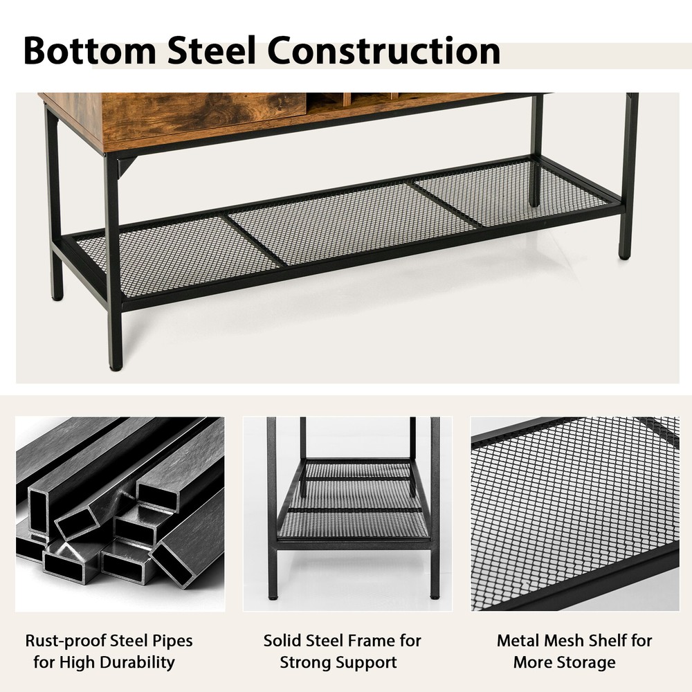 Industrial Kitchen Buffet Sideboard 2-Door Console Table w/Open Shelf Wine Rack