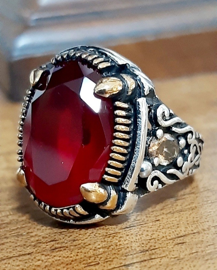 925 SILVER RING Men Solitaire Spinel Ring Sterling Man $