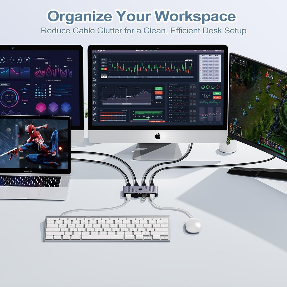 USB 3.0 Switch, 4 Computers Sharing 4 USB Devices, OneButton Switcher for Key...