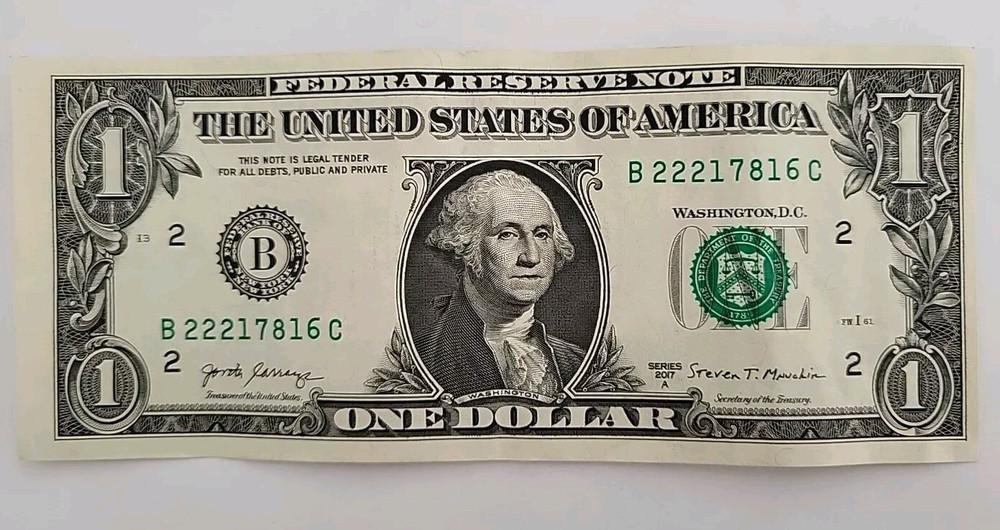 Misaligned Miscut Error 2017A $1 One Dollar Bill (B22217816C)