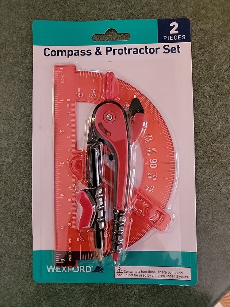 Compass and Protractor Set, Compass Geometry Tool, Protractor Red