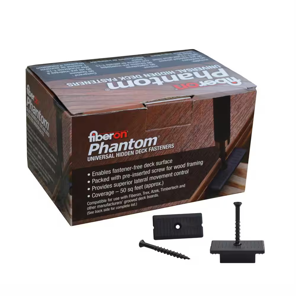 Phantom Universal Hidden Deck Fastener Box with Pre-Inserted Screws, Black
