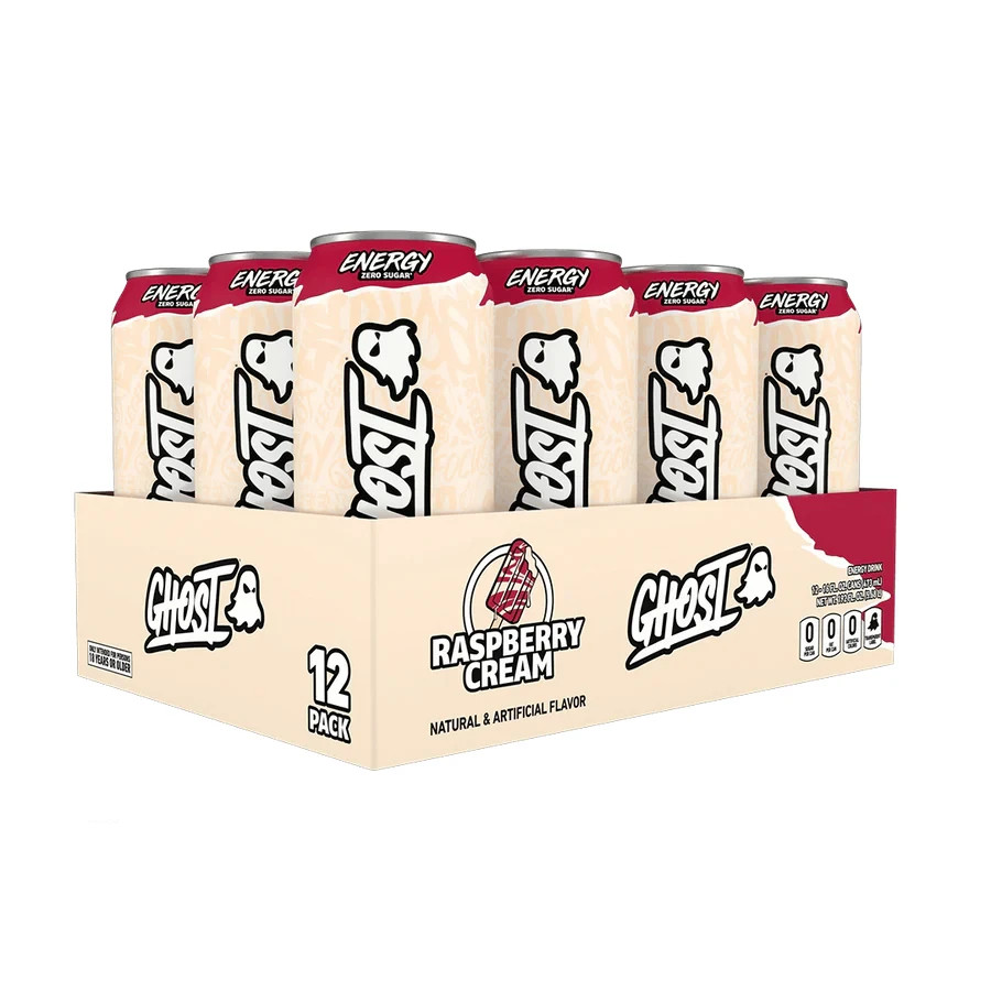 GHOST Energy Drink - Zero Sugar - Raspberry Cream (12 Drinks, 16 Fl Oz. Each)