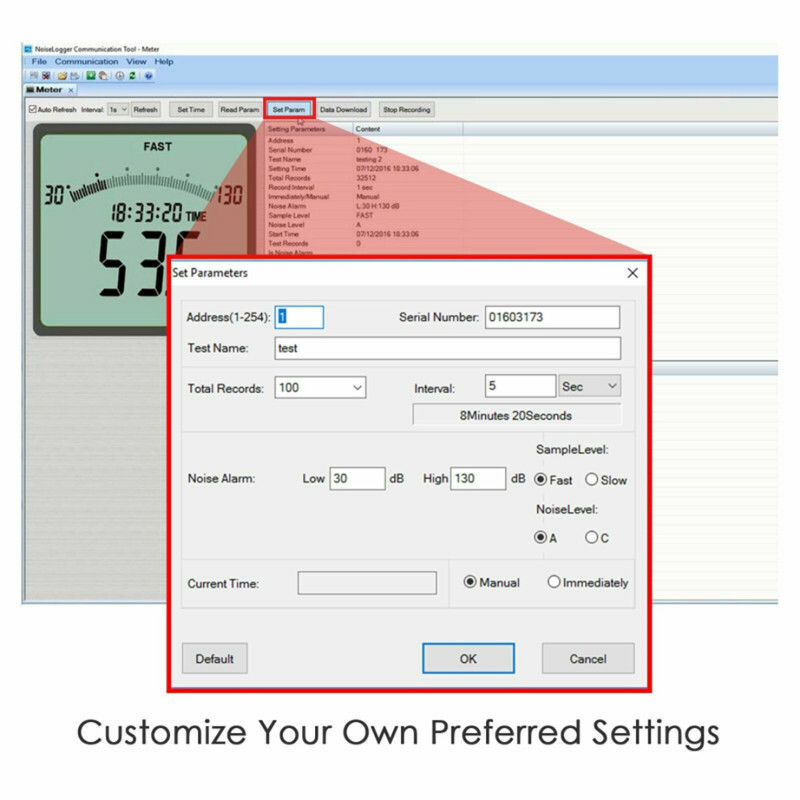 Sound Level Meter Data Logging Function 30dB~130dB Noise Tester Measuring Range