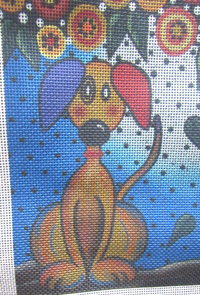 Whimsical Dog Handpainted Needlepoint Canvas