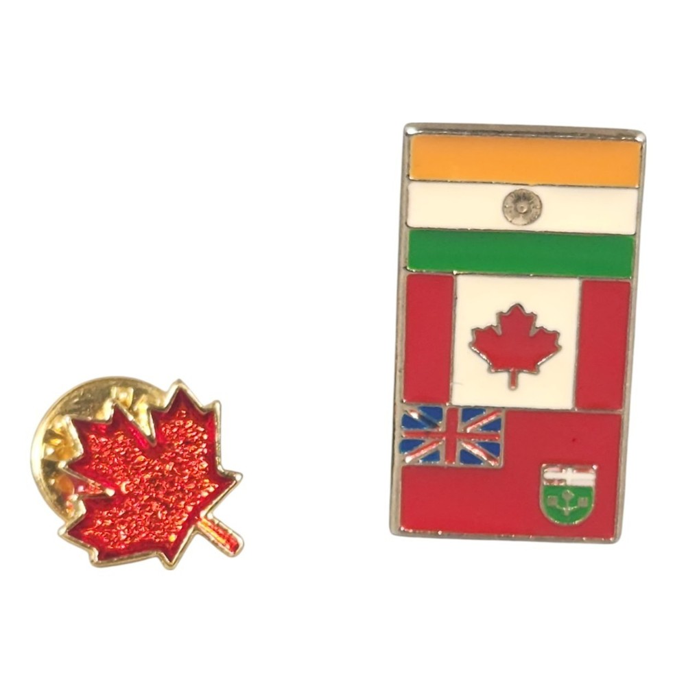 Canadian Maple Leaf and Canada Flags Lapel or Hat Pin
