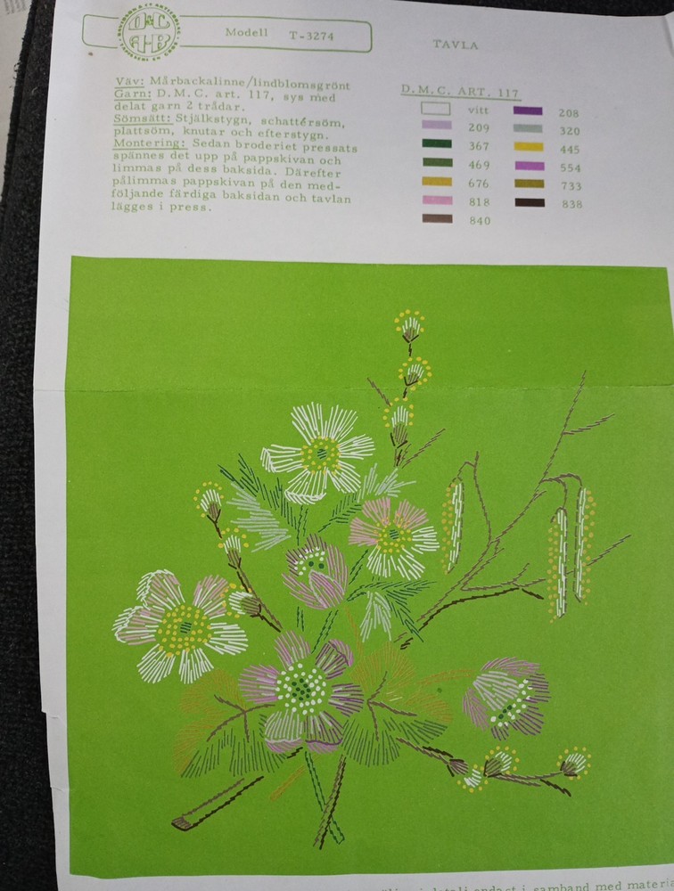Sweden Started Davidson&Co Green Linen Kit Started Vintage Mcm