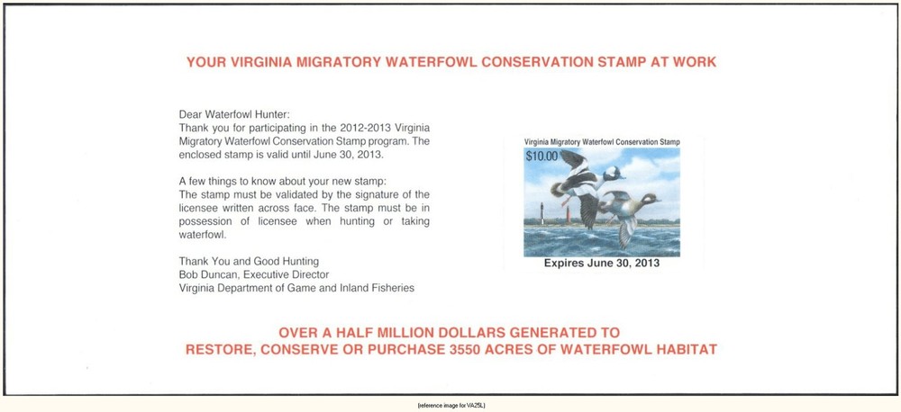 D2K Virginia Duck Stamp 2012 $10.00 s/adh minisheet/1