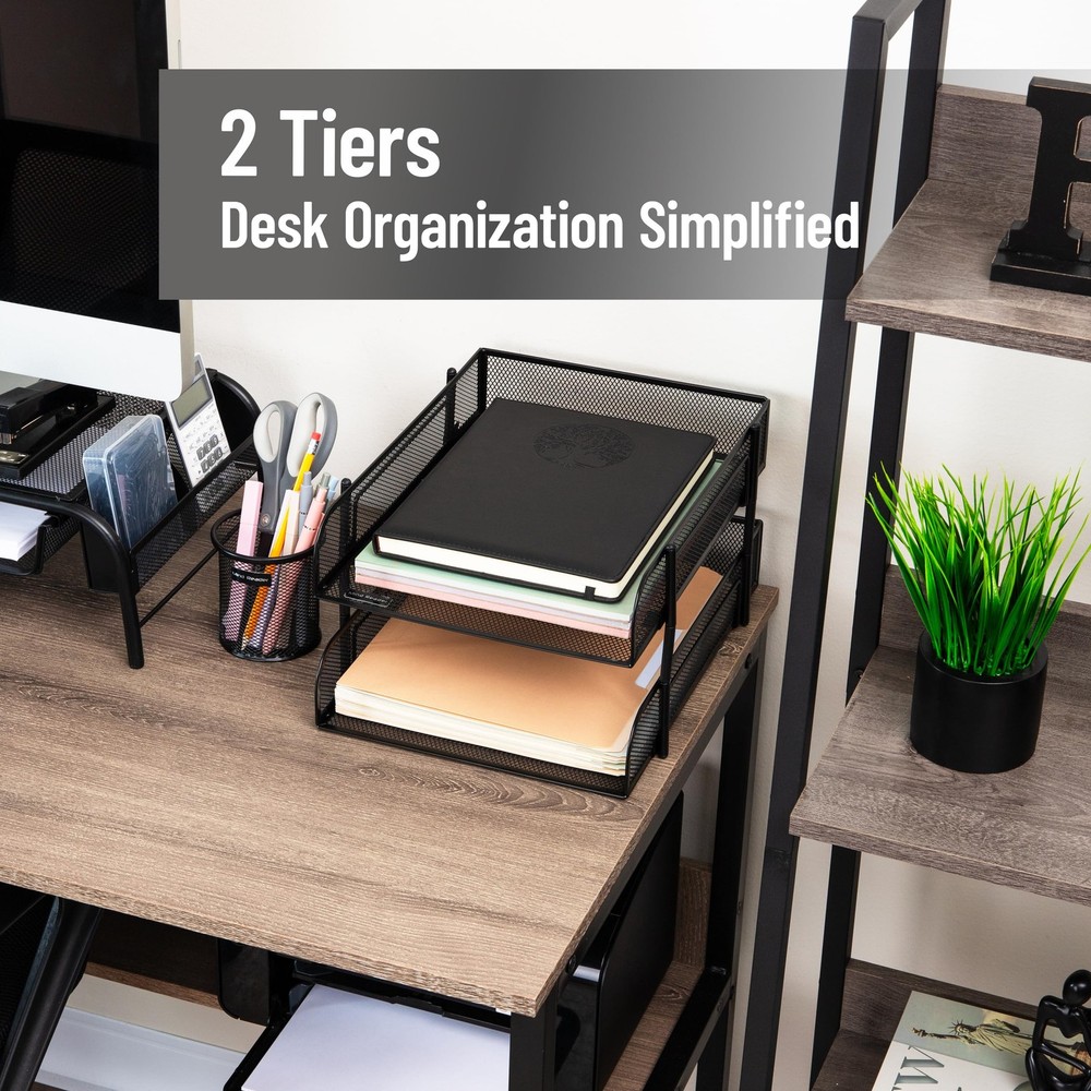 Stackable Paper Tray, Desktop Organizer, File Storage, Office, Metal Mesh, 2 ...