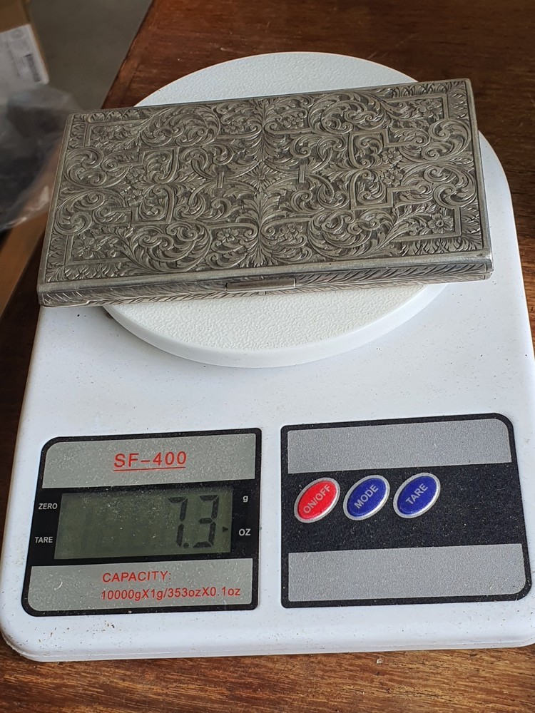 Vintage solid Silver Cigarette case. 800 Silver. Heavy, 7.4 Oz.