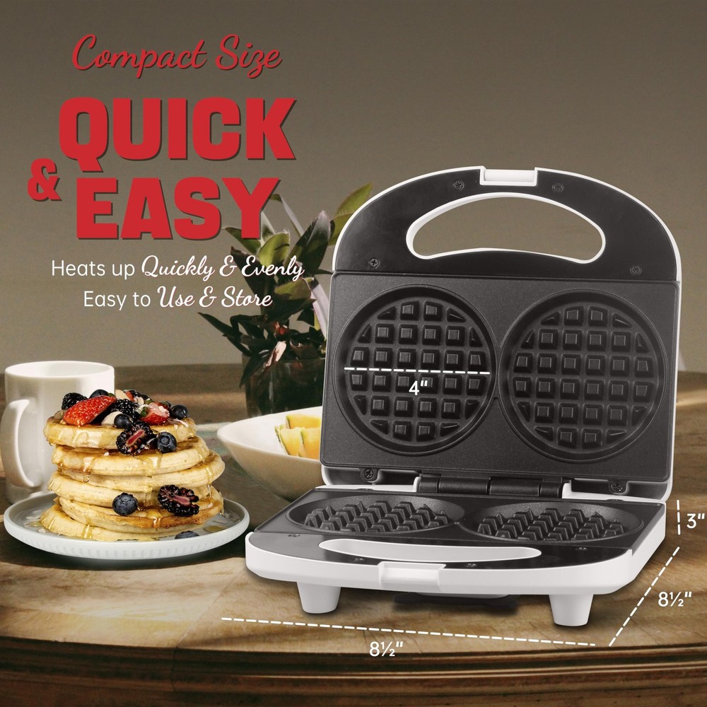 SugarWhisk Double Mini Waffle Maker Machine, Chaffle Maker, Compact, White