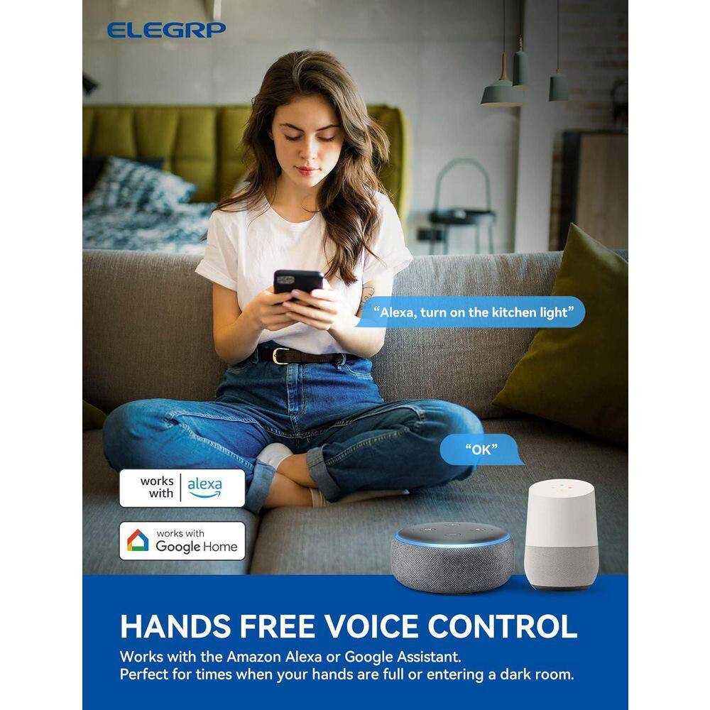 Smart Light Rocker Switch, Single Pole/3 Way, 2.4Ghz Wi-Fi Light Switch Compatib