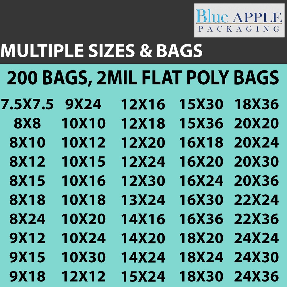Multiple Sizes Clear Poly Bags 2Mil Flat Open Top Plastic Packaging Packing LDPE
