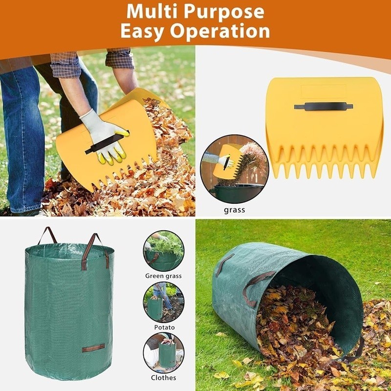 Garden Cleanup Set Heavy Duty Rake Adjustable Handle Leaf Scoops & Bag New