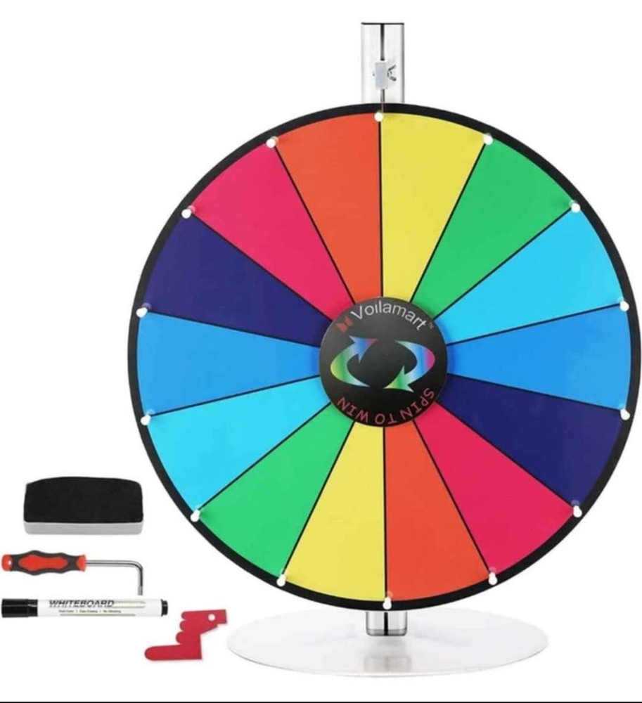24" Tabletop Spinning Prize Wheel 14 Slots, DryErasable