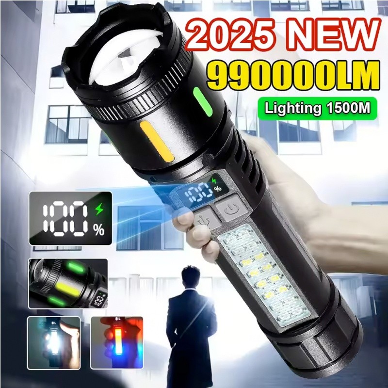 2 x 99000000 Lumens Super Bright LED USB Flashlight Rechargeable Work Light