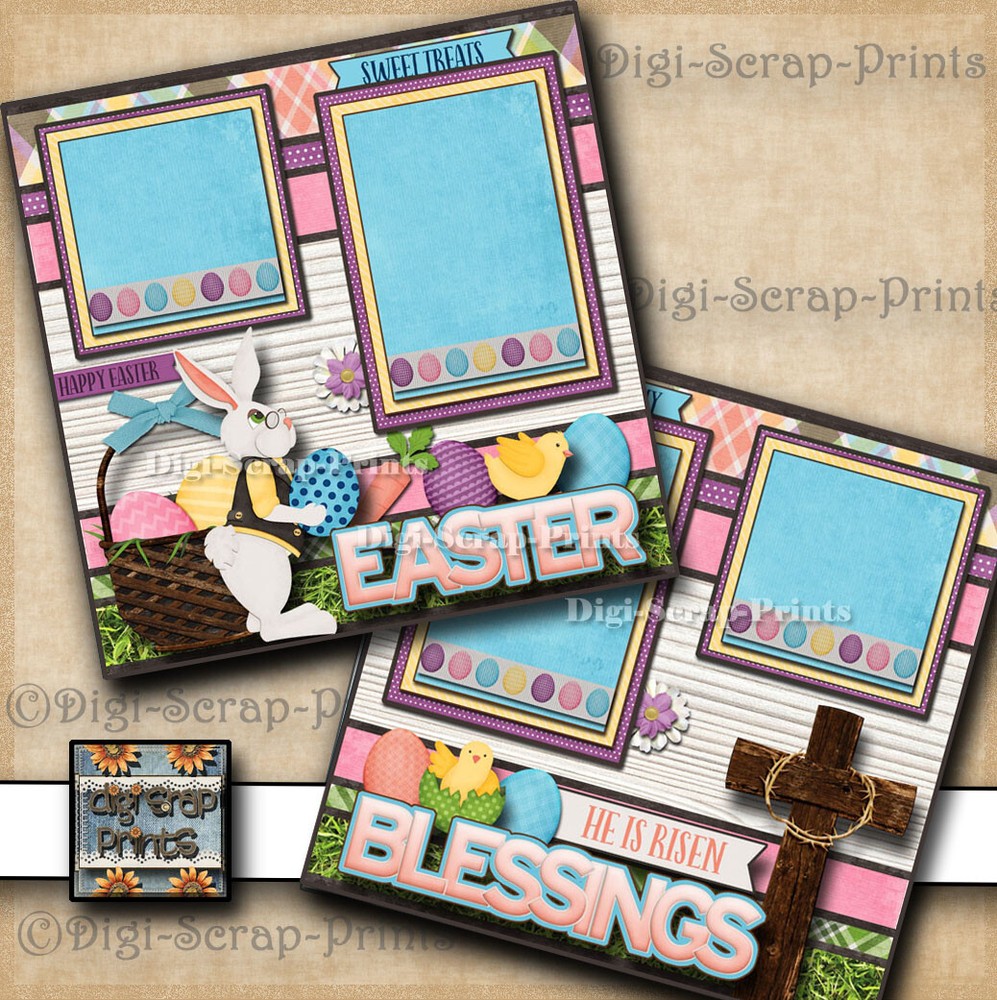 EASTER BLESSING ~ 2 premade scrapbook pages paper scrapbooking DIGISCRAP A0460