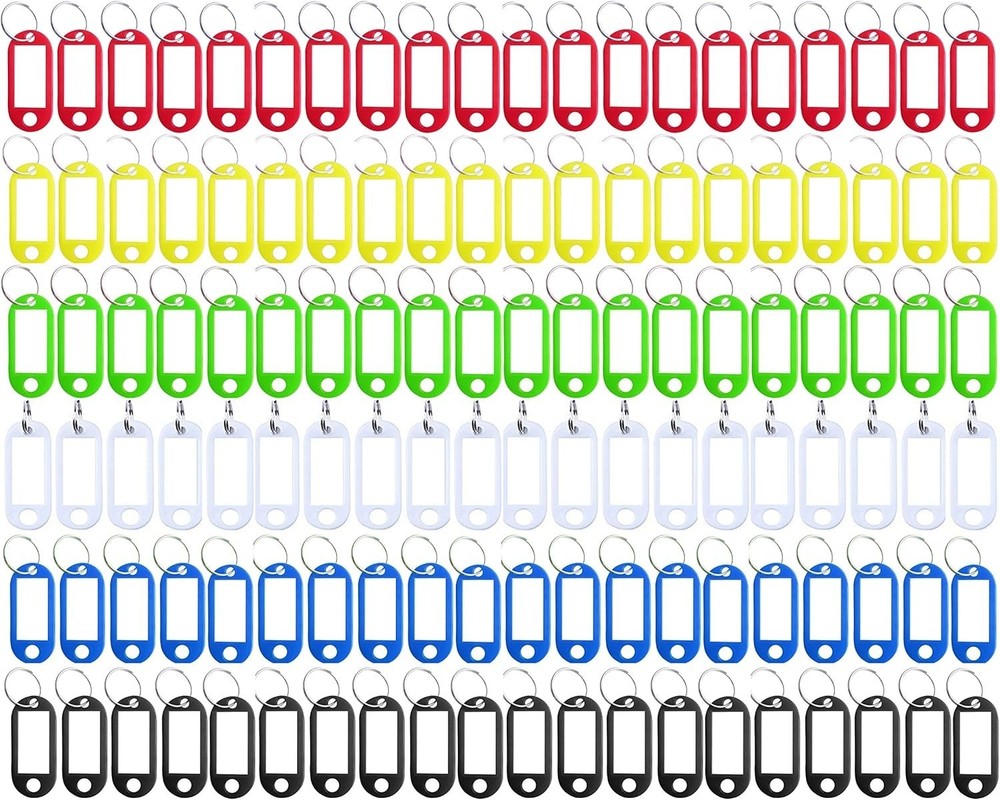 20 or 120 Pack Plastic Key Tags with Label Window ID Tag & Split Ring Keychain