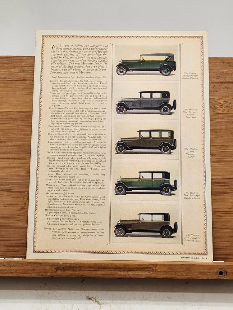 Brochure for the Hudson Super Six Custom Built Models