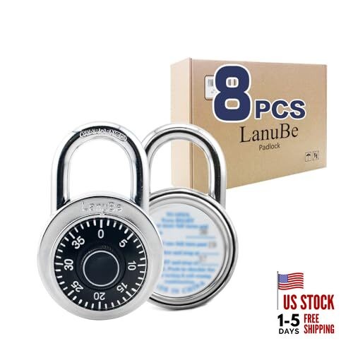 Lock Standard Dial Combination Lock 2 in. Wide, with Different Black 8pack